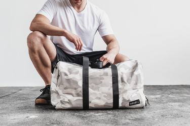 Nobull Waxed Canvas Men's Duffle White Camo | Australia (YX9165)